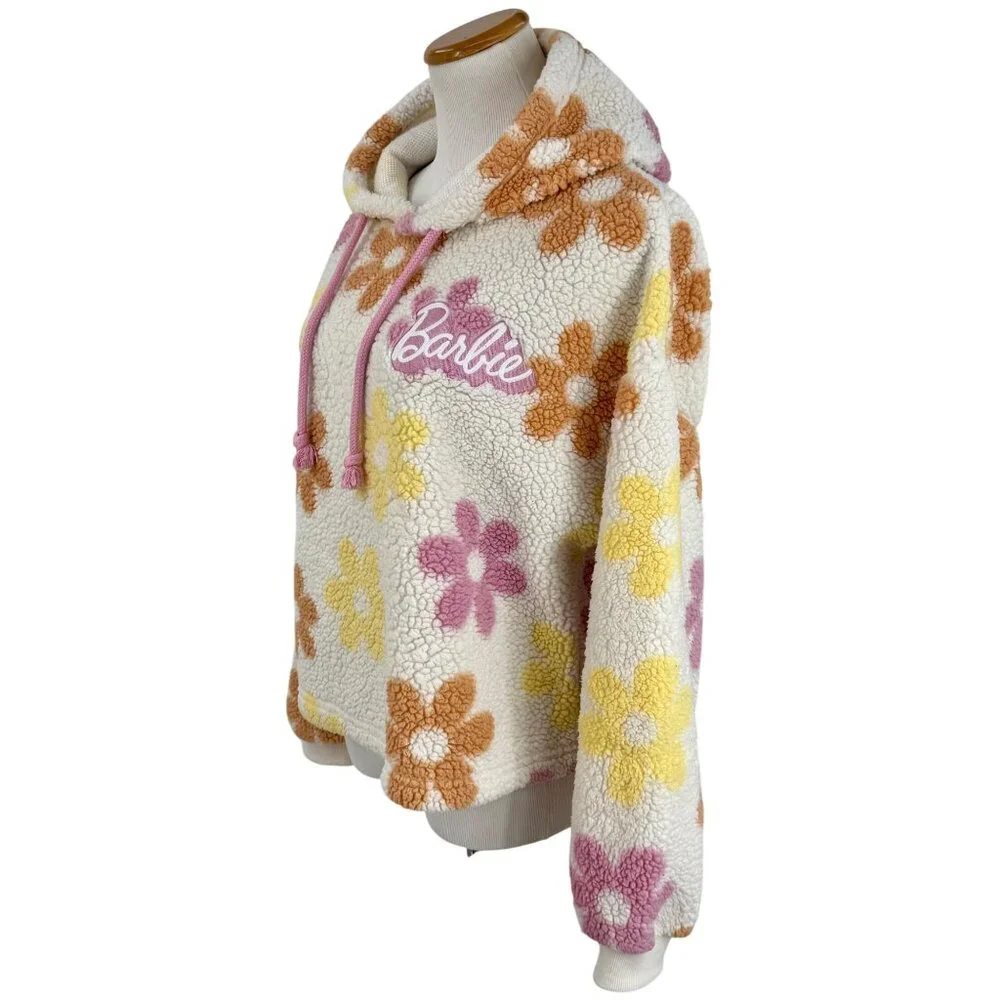 Barbie Flower Faux Sherpa Pullover Floral Hoodie Coat | Barbiecore Girlhoodcore - Picture 8 of 16